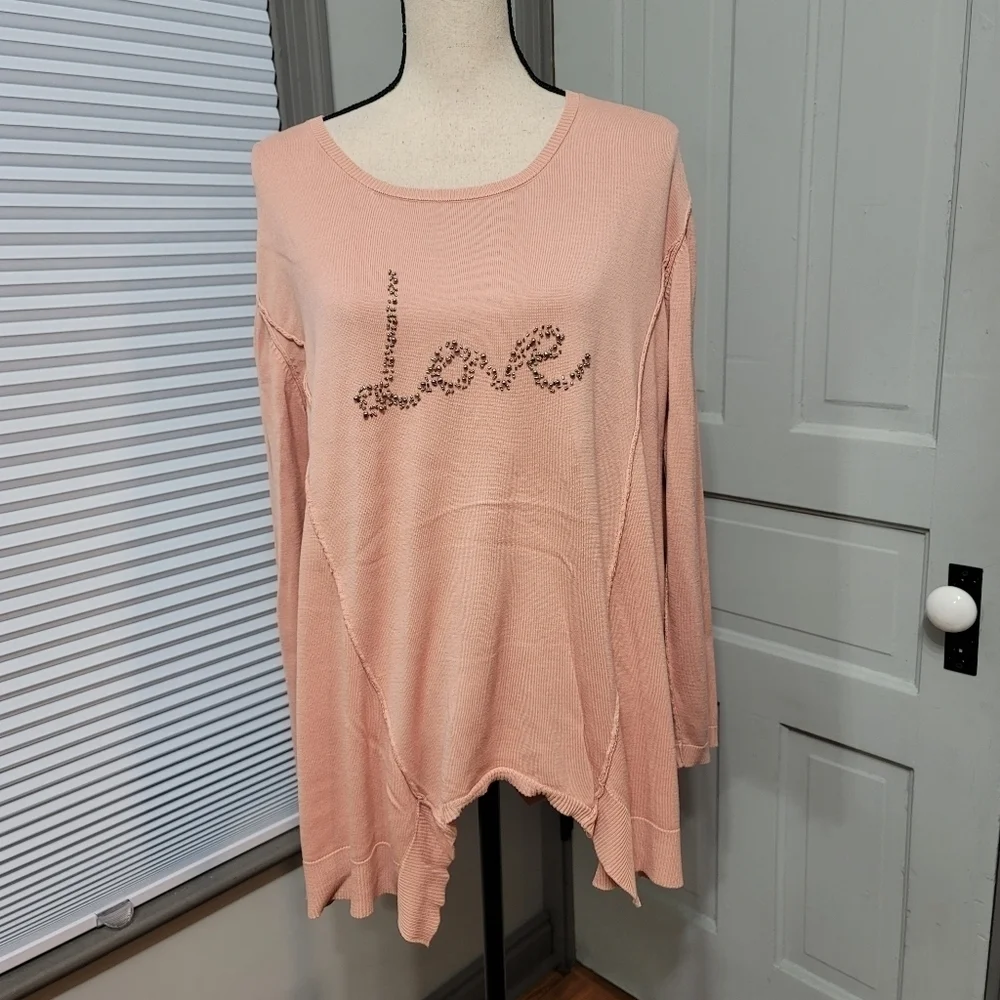 ELLOS Beaded LOVE Hanky Hem Sweater - Picture 5 of 9